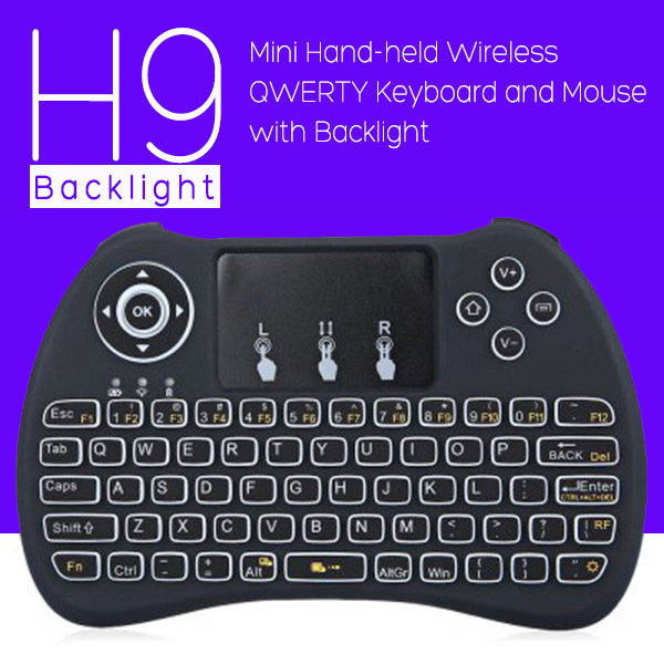 H9 Mini Hand-held Wireless QWERTY Keyboard with Backlight