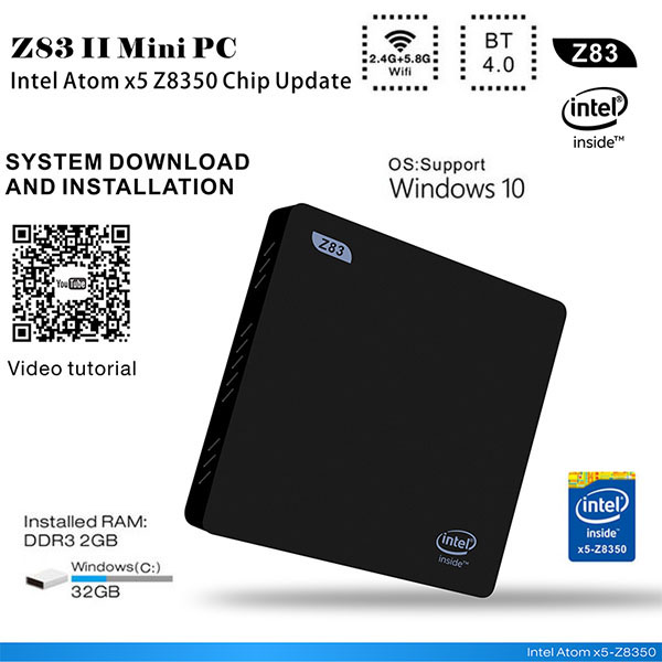 Z83II Intel Atom x5-Z8350 64bit Win10 Mini PC 2GB DDR3 RAM USB 3.0 Wifi Bluetooth 4.1